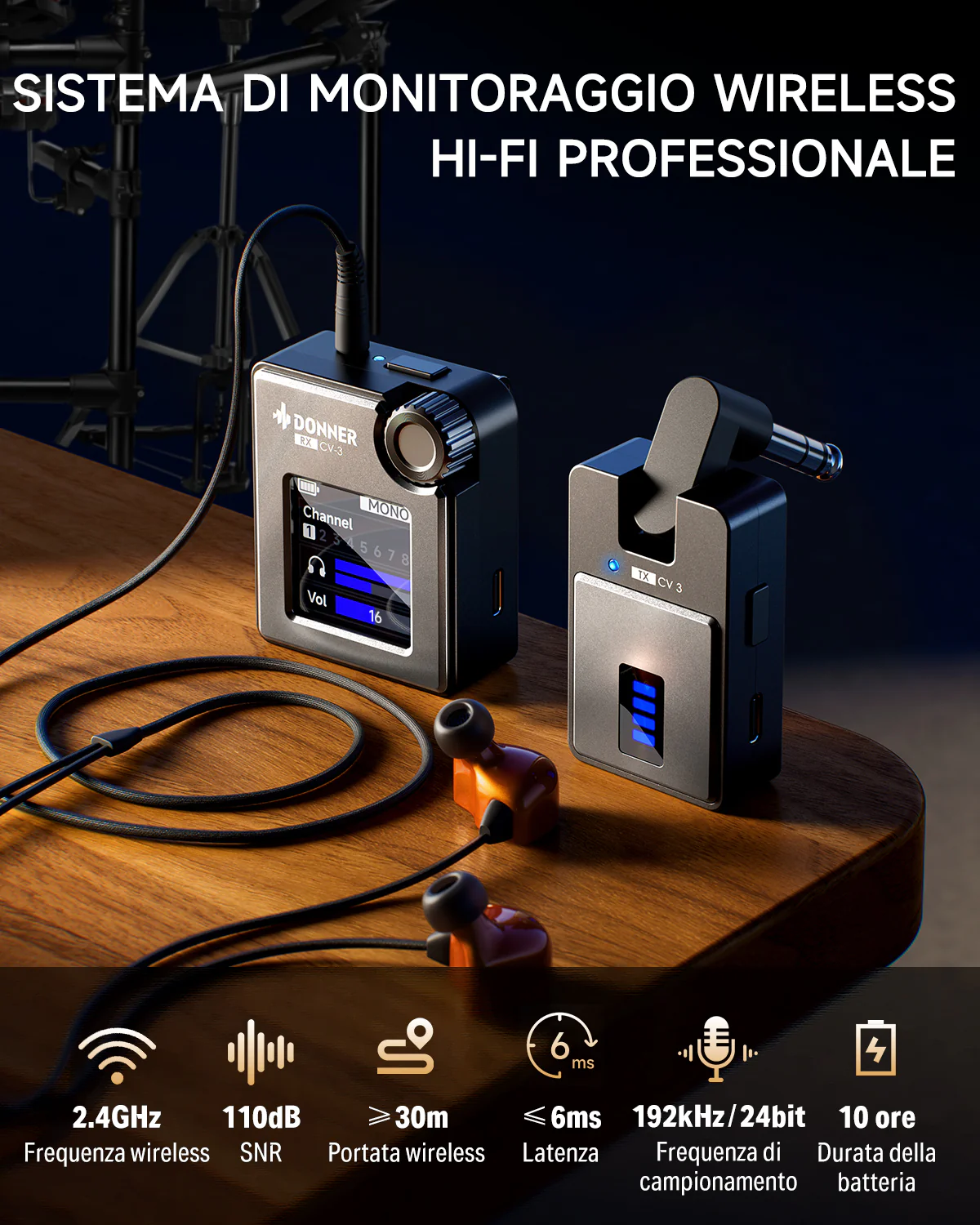 DONNER CV-3 Sistema di monitoraggio in-ear wireless - Image 3