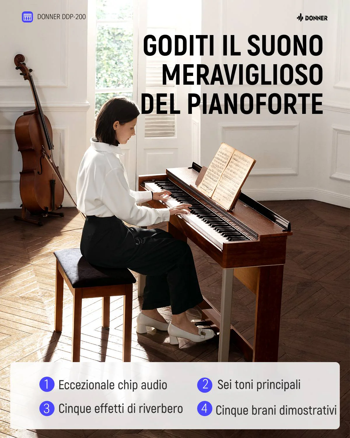 Donner DDP-200 Pianoforte Digitale con Azione a Martello Graduale - Image 7