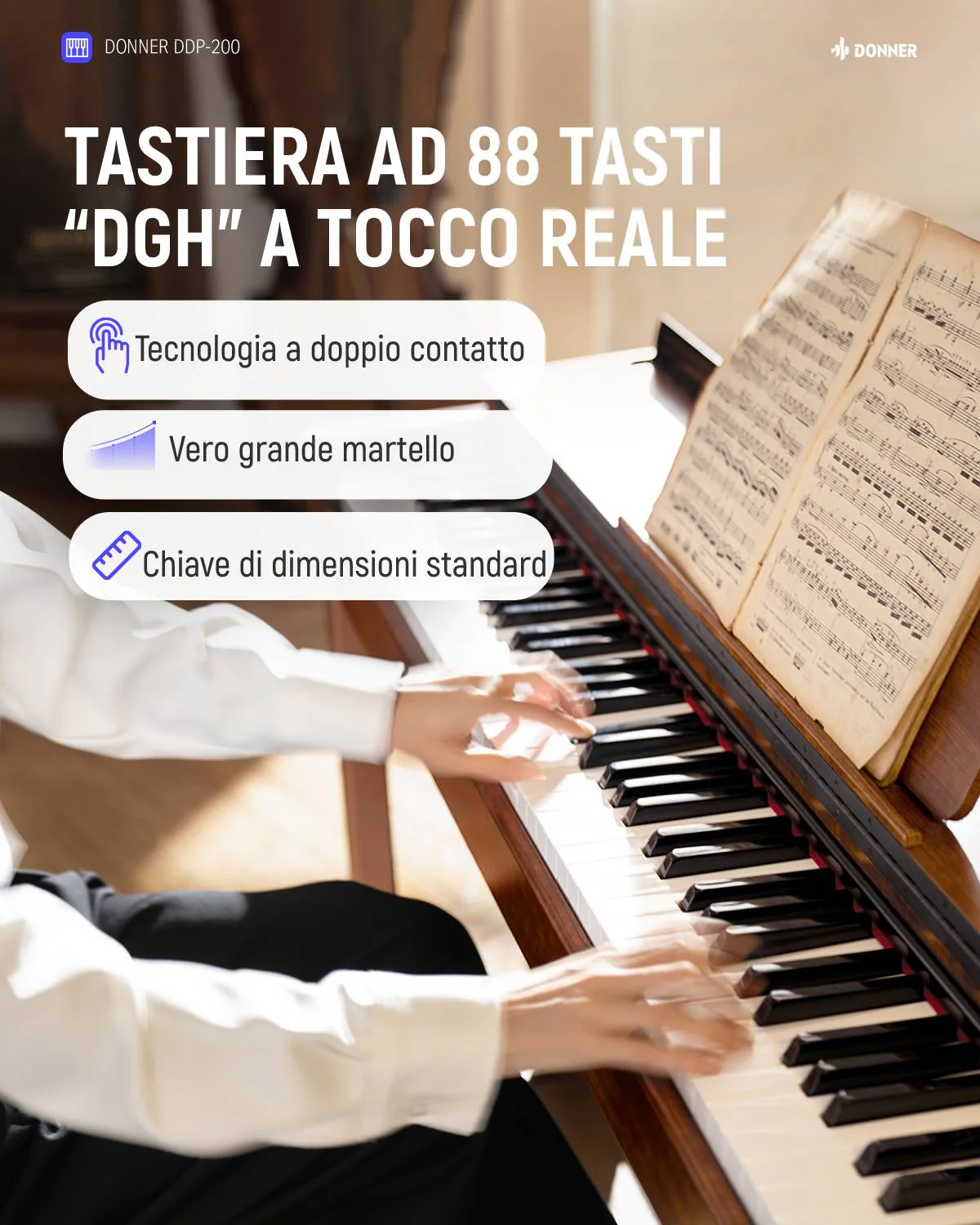 Donner DDP-200 Pianoforte Digitale con Azione a Martello Graduale - Image 9