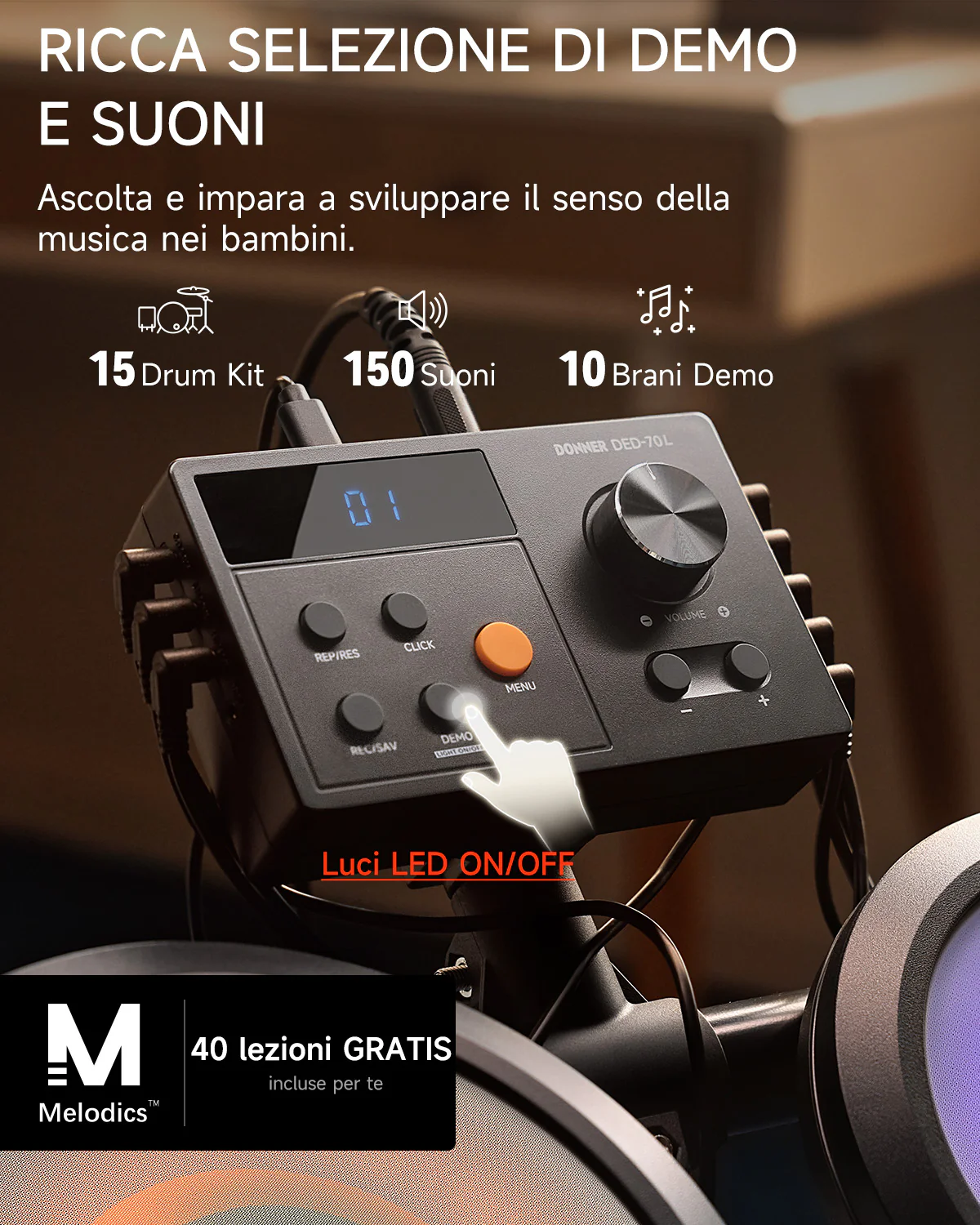 Donner DED-70L Batteria elettronica con luci LED - Image 3