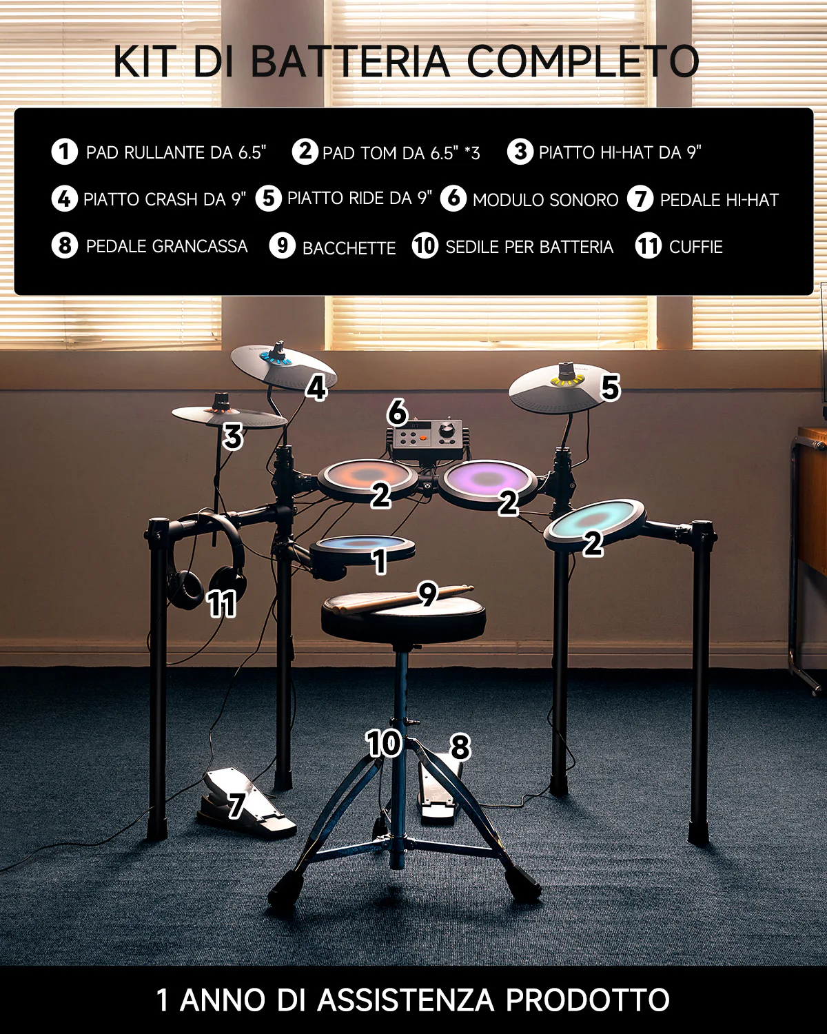 Donner DED-70L Batteria elettronica con luci LED - Image 4