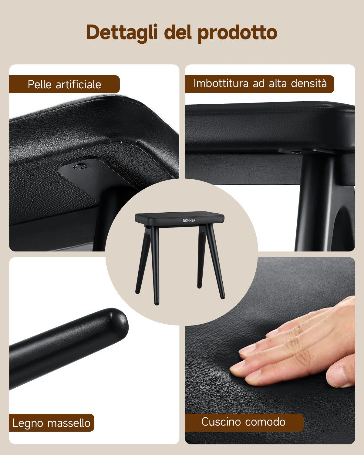 Donner DKB-100 Panca per pianoforte in legno massello Home Style - Image 8