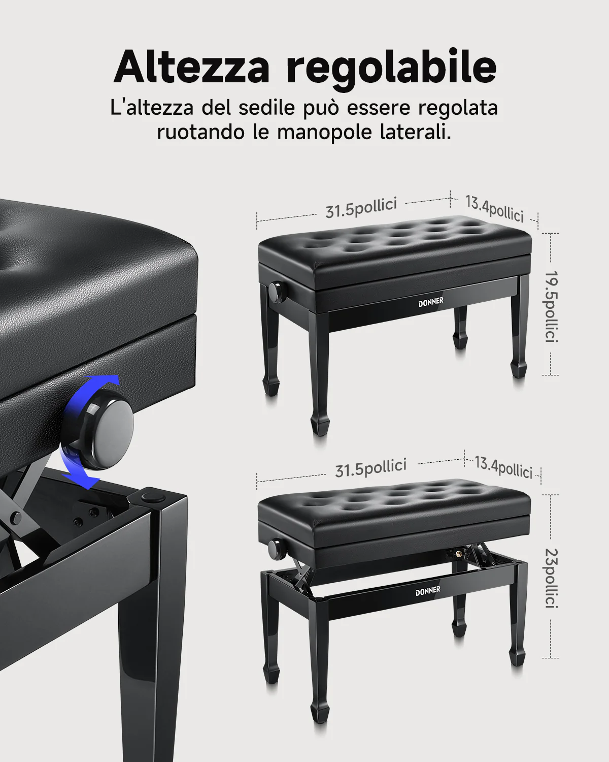 Donner Panca per pianoforte a due posti regolabile in altezza - Image 6