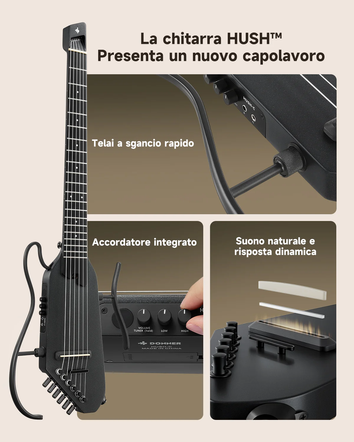 Donner HUSH C Chitarra classica con corde di nylon da viaggio - Image 16
