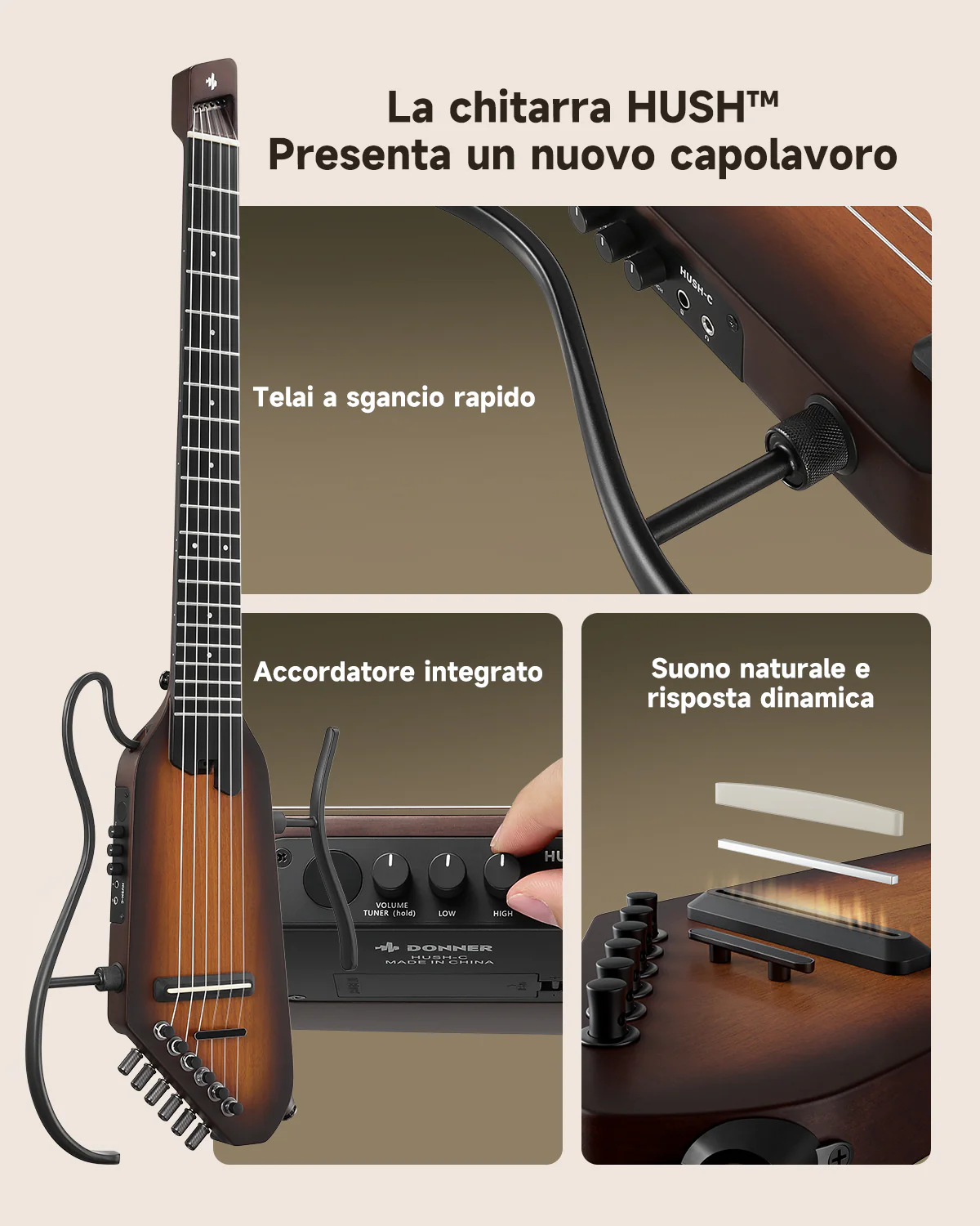 Donner HUSH C Chitarra classica con corde di nylon da viaggio - Image 6