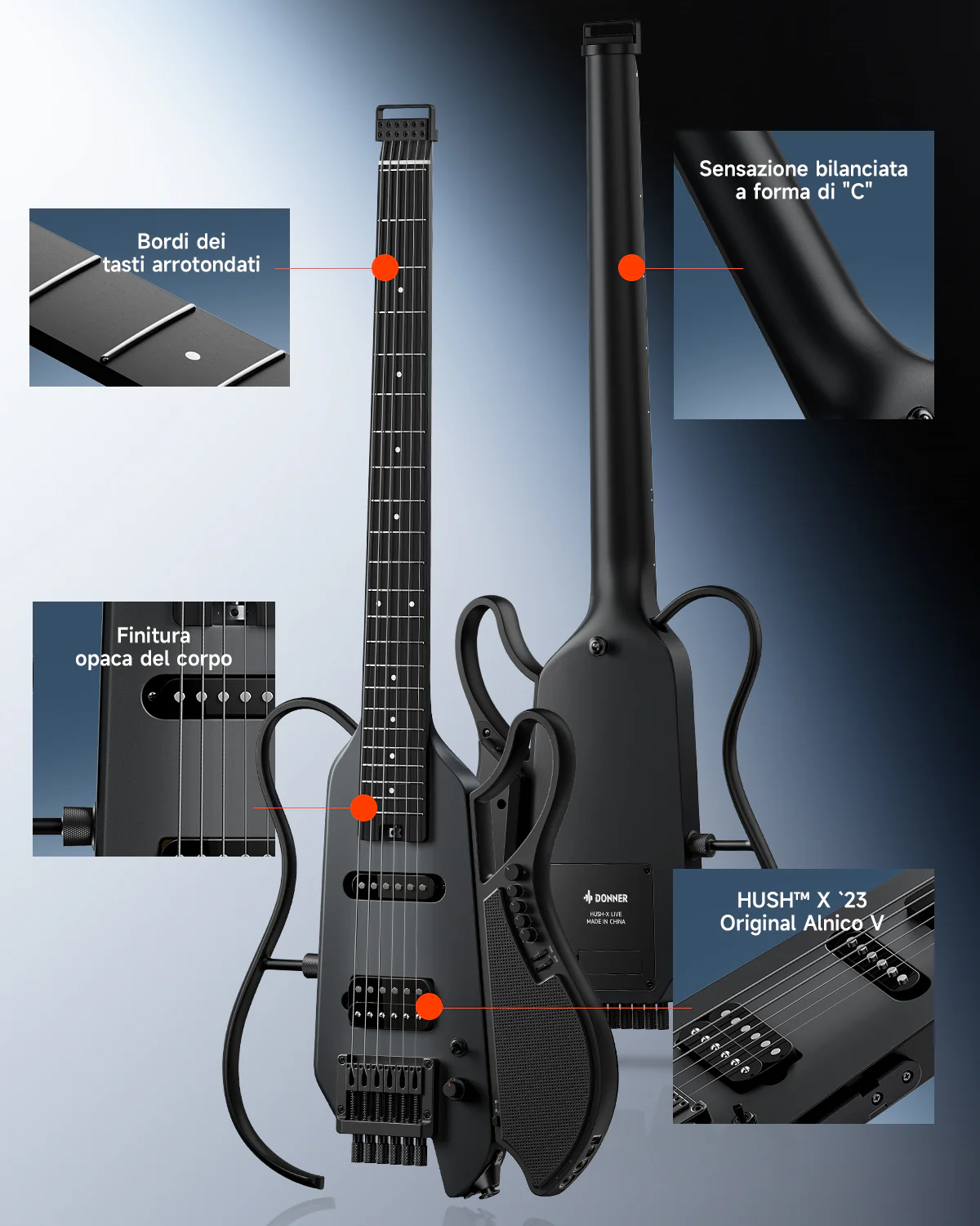 Donner HUSH X LIVE Chitarra da viaggio  (disponibile anche in edizione MIYAVI) - Image 20