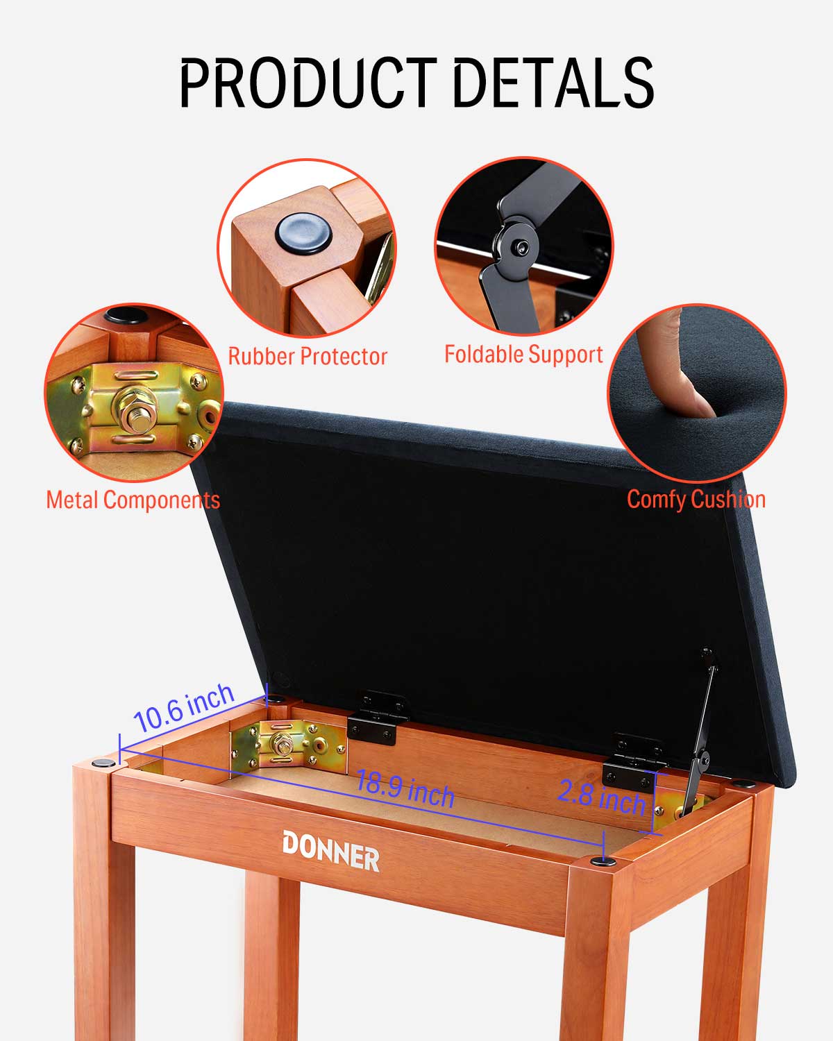 Donner DKB-10 Panca per pianoforte spaziosa - Image 5