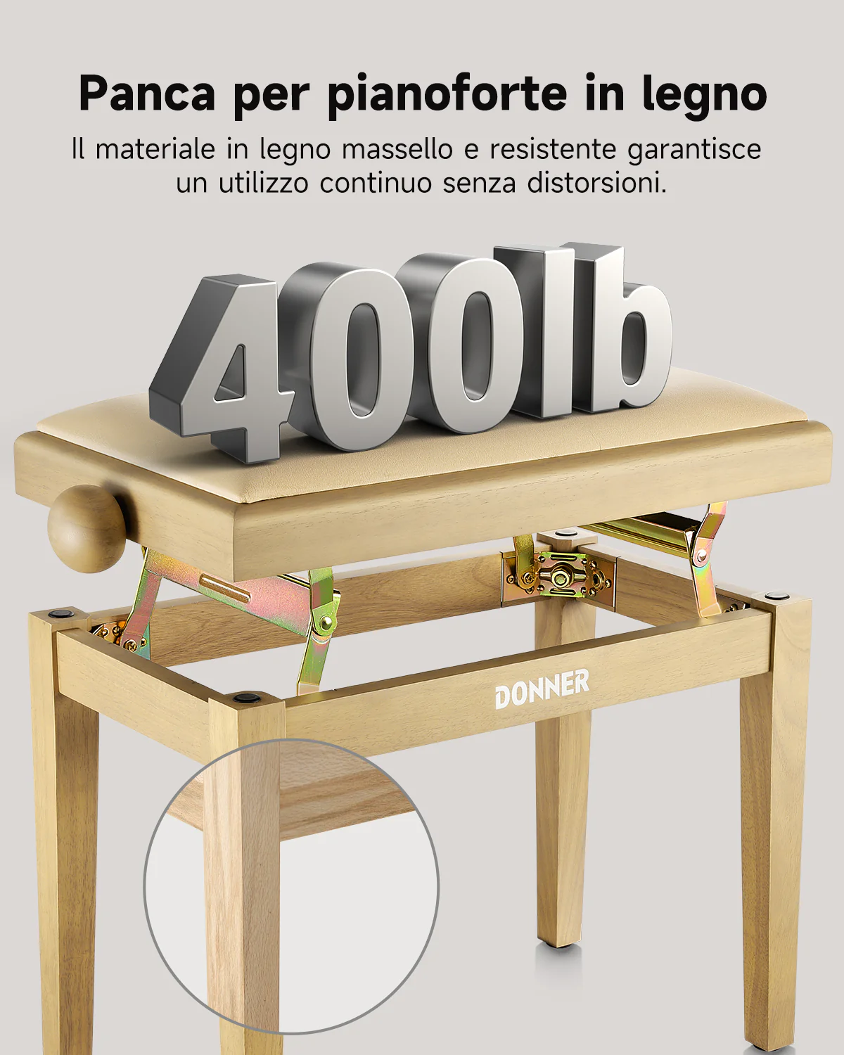 Donner Sgabello per pianoforte regolabile in altezza,beige opaco - Image 4