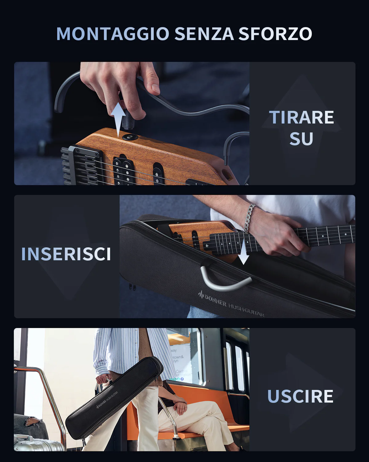 Donner HUSH X Chitarra elettrica da viaggio ultraleggera senza testa - Image 30
