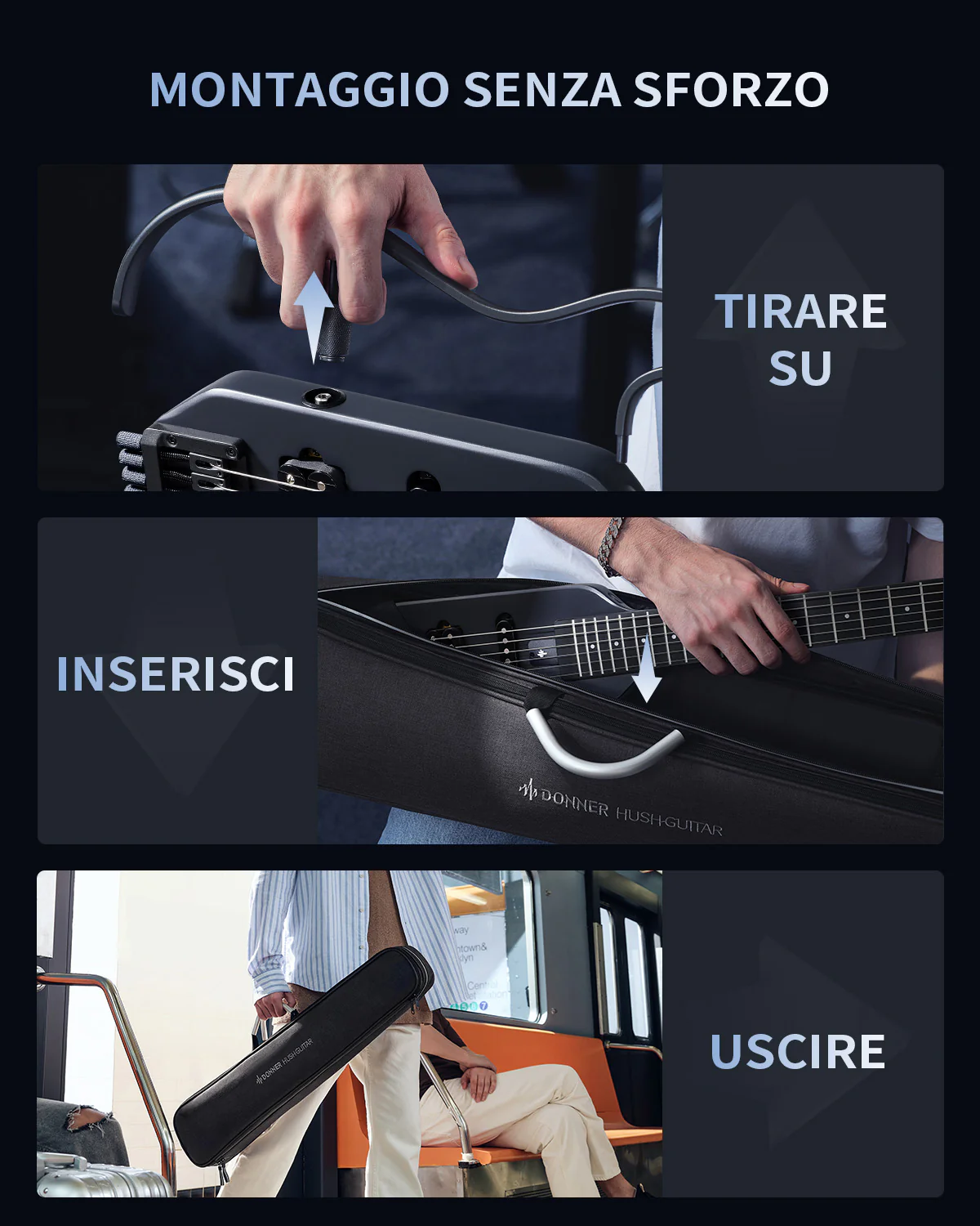 Donner HUSH X Chitarra elettrica da viaggio ultraleggera senza testa - Image 33