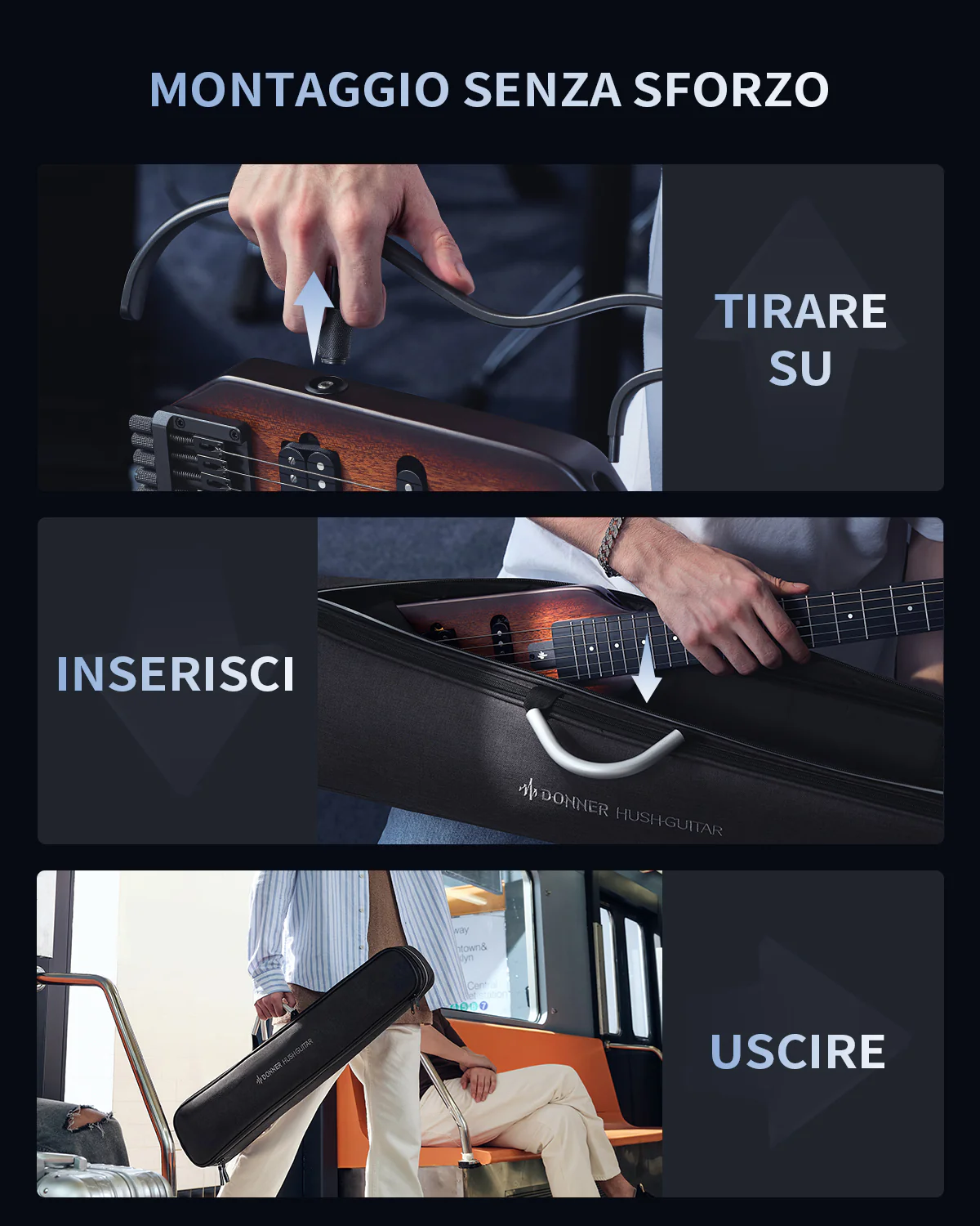 Donner HUSH X Chitarra elettrica da viaggio ultraleggera senza testa - Image 43