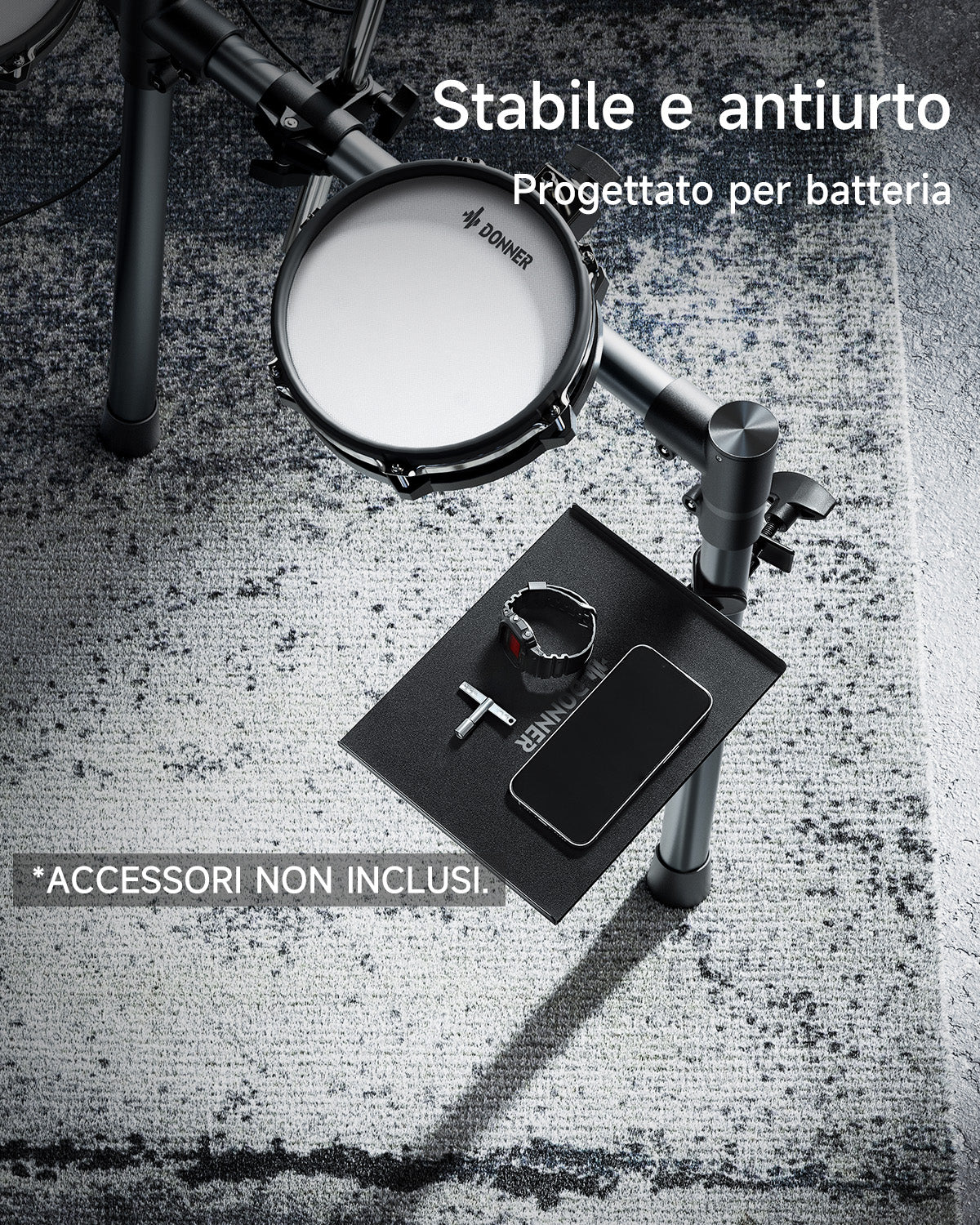DONNER Vassoio Accessorio per Batteria Elettronica - Porta Telefoni e Tablet - Image 3